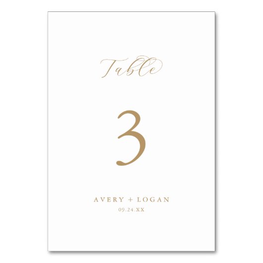 Elegante Gold Script-Tischnummer Tischnummer (Rückseite)