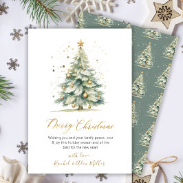 Elegante Gold Script Tree Weihnachtskarten außerha Feiertagskarte