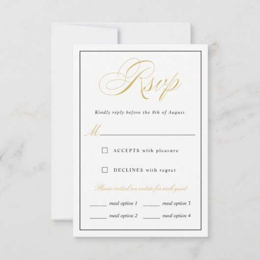 Elegante Gold Script UAWG Optionen vertikal RSVP Karte (Vorderseite)