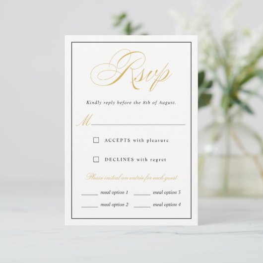 Elegante Gold Script UAWG Optionen vertikal RSVP Karte (Stehend Vorderseite)