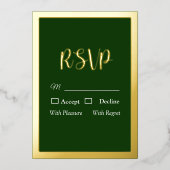 Elegante Gold Script und Frame Foil Green RSVP Car Folieneinladung (Vorderseite)
