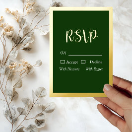 Elegante Gold Script und Frame Foil Green RSVP Car Folieneinladung