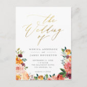 Elegante Gold Script Watercolor Blumenhochzeit Einladungspostkarte (Vorderseite)
