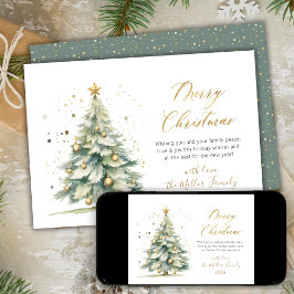 Elegante Gold Script Watercolor Weihnachtsbaum Feiertagskarte