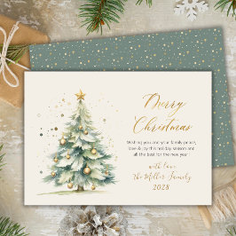 Elegante Gold Script Watercolor Weihnachtsbaum Feiertagskarte