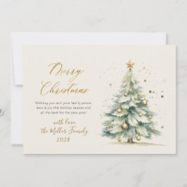 Elegante Gold Script Watercolor Weihnachtsbaum Feiertagskarte