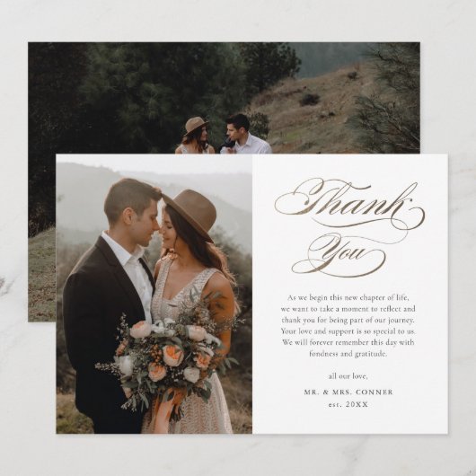 Elegante Gold Script Wedding Dankeskarte (Vorne/Hinten)