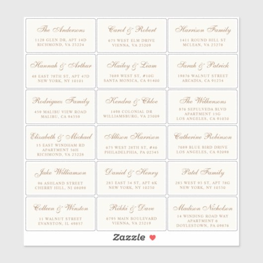 Elegante Gold Script Wedding Guest Address Labels (Blatt)