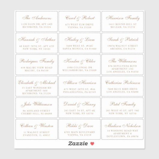 Elegante Gold Script Wedding Guest Address Labels (Blatt)