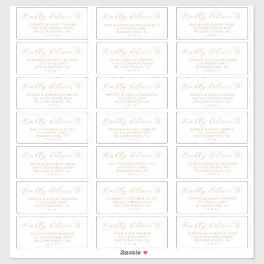 Elegante Gold Script Wedding Guest Address Labels (Blatt)