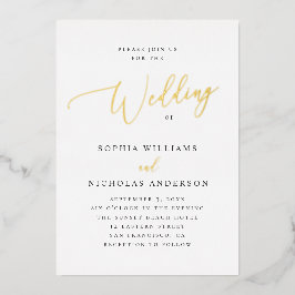 Elegante Gold Script Wedding | Minimalistisch Clas Folieneinladung