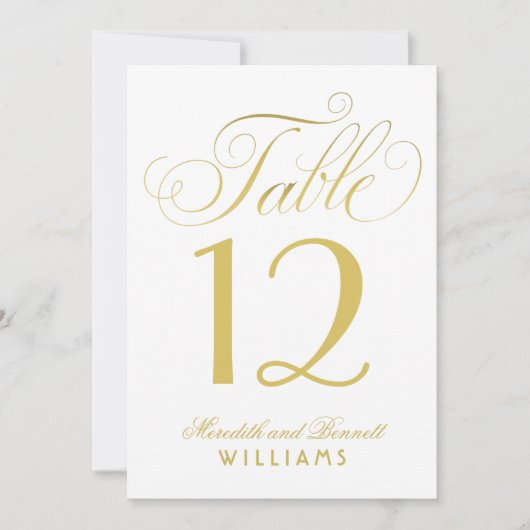 Elegante Gold Script Wedding Monogram Tischnummer (Vorderseite)