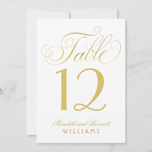 Elegante Gold Script Wedding Monogram Tischnummer (Rückseite)