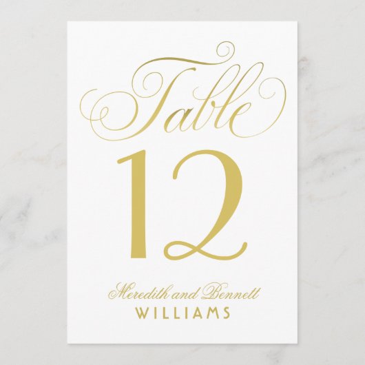 Elegante Gold Script Wedding Monogram Tischnummer (Rückseite)