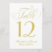 Elegante Gold Script Wedding Monogram Tischnummer (Vorderseite)