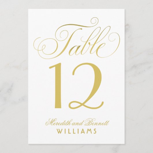 Elegante Gold Script Wedding Monogram Tischnummer (Vorderseite)
