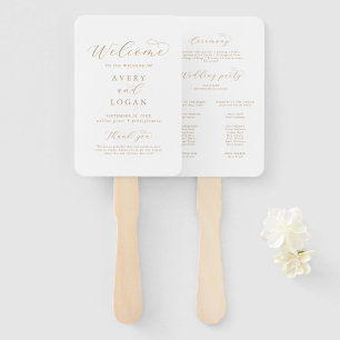 Elegante Gold Script Wedding Program Hand Fan Fächer