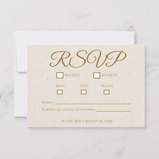 Elegante Gold Script Wedding RSVP Card (Vorderseite)