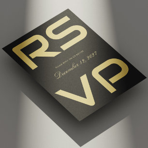 Elegante Gold Script Wedding RSVP Card auf schwarz Karte