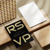 Elegante Gold Script Wedding RSVP Card auf schwarz Karte