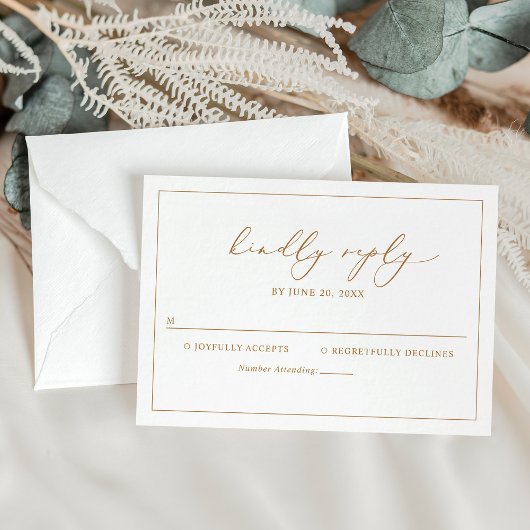 Elegante Gold Script Wedding RSVP Card Karte