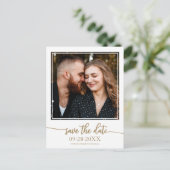 Elegante Gold Script Wedding Save the Date Foto Postkarte (Stehend Vorderseite)