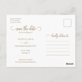 Elegante Gold Script Wedding Save the Date Foto Postkarte (Rückseite)