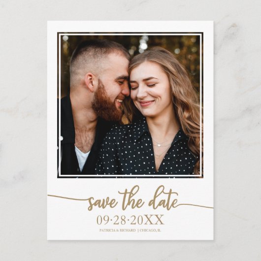 Elegante Gold Script Wedding Save the Date Foto Postkarte (Vorderseite)