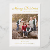 Elegante Gold Script Weihnachts Foto Weihnachtskar Folieneinladung (Vorderseite)