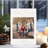 Elegante Gold Script Weihnachts Foto Weihnachtskar Folieneinladung