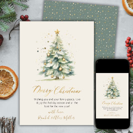 Elegante Gold Script Weihnachtsbaumkarten außerhal Feiertagskarte