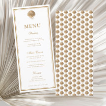 Elegante Gold Seashell Coastal Wedding Menu Card