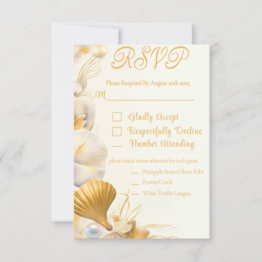 Elegante Gold Seashell UAWG Wedding Card RSVP Karte (Vorderseite)