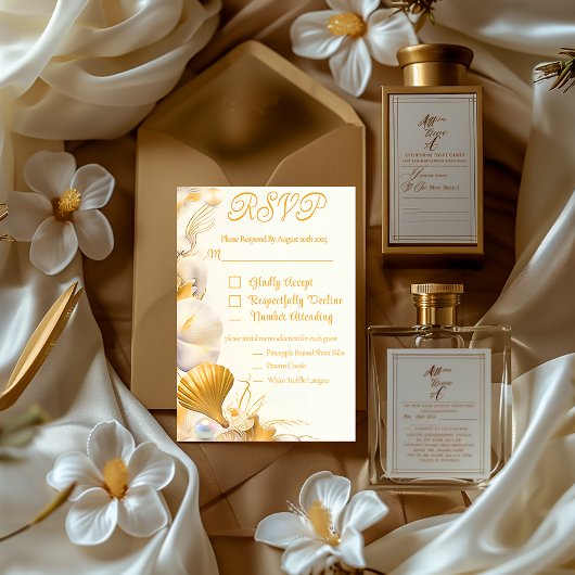 Elegante Gold Seashell UAWG Wedding Card RSVP Karte