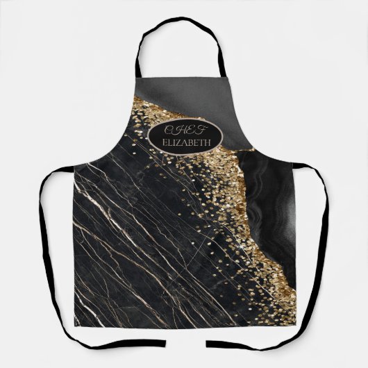 Elegante Gold Sequins Black Marble Schürze (Vorderseite)