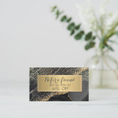 Elegante Gold Sequins, schwarze Marmorrahmen Empfehlungskarte (Stehend Vorderseite)