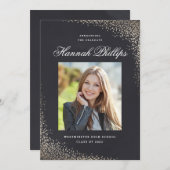 Elegante Gold Shimmer Foto Graduation Party Einladung (Vorne/Hinten)