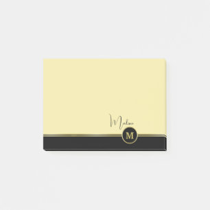 Elegante Gold-Signatur-Monogramm auf Schwarz Post-it Klebezettel