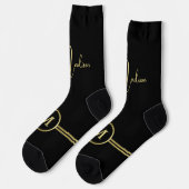 Elegante Gold-Signatur-Monogramm auf Schwarz Socken (Linkes Detail)