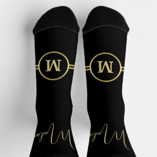 Elegante Gold-Signatur-Monogramm auf Schwarz Socken