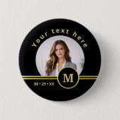 Elegante Gold-Signatur-Monogramm mit Foto Button (Vorderseite)