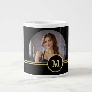 Elegante Gold-Signatur-Monogramm mit Foto Jumbo-Tasse