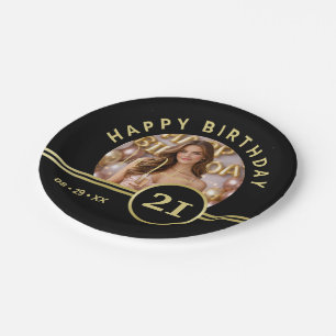 Elegante Gold-Signatur-Monogramm mit Foto Pappteller