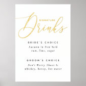 Elegante Gold Signature Drinks | Wedding Bar Sign Foliendrucke (Vorderseite)