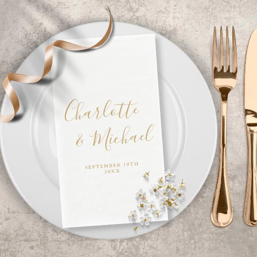Elegante Gold Signature Script Hochzeit Serviette