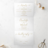 Elegante Gold Signature Script Monogram Wedding Dreifach Gefaltete Einladung (Innenseite)