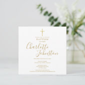Elegante Gold Signature Script Taufe Christening Einladung (Stehend Vorderseite)