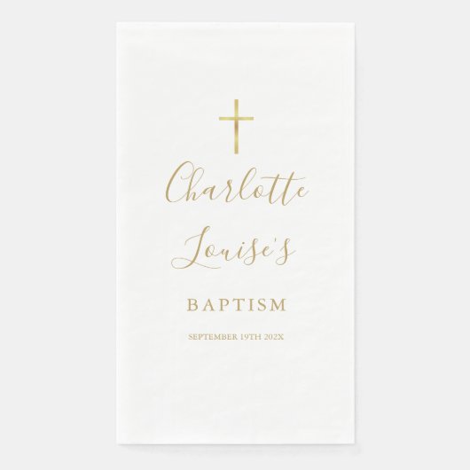 Elegante Gold Signature Script Taufe Christening Serviette (Vorderseite)