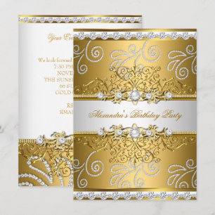 Elegante Gold Silber Spitze Diamant Overlay Party Einladung