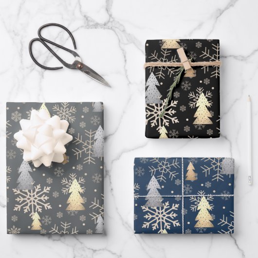 Elegante Gold & Silber Weihnachtsbaum  Geschenkpapier Set (Vorderseite)